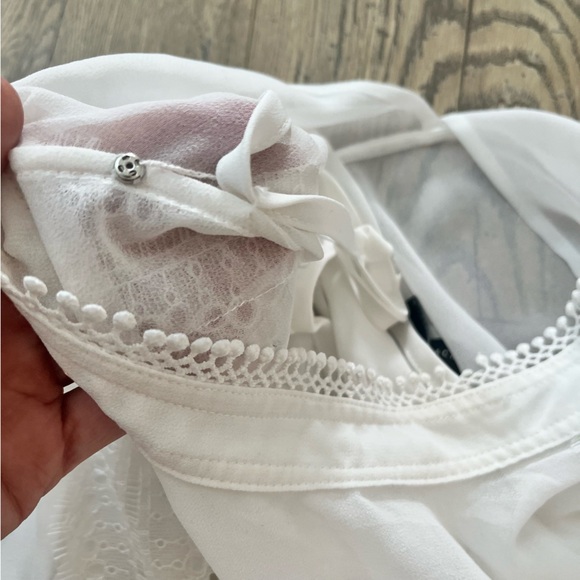 White House Black Market Mock Neck Lace Trim Sheer Blouse Size M - Picture 11 of 14